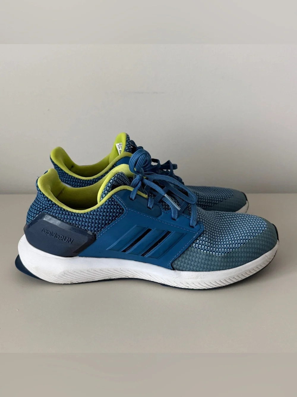 Adidas Rapidarun Running Shoes Boys US 4 Blue Lime Athletic Sneakers